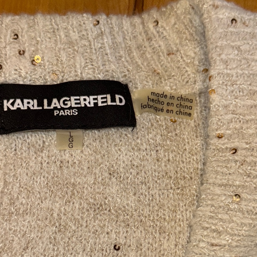 Karl Lagerfeld Cream Sweater with Gold Accents Large - Picture 3 of 11